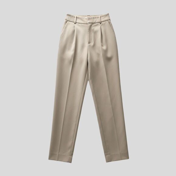 Zara High Waist Pleated Beige Cream Neutral Trousers Pants Corporate Core - XS - Picture 1 of 7
